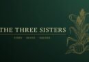Editorial banner reading The Three Sisters, Corn Beans Squash, with a gold line drawing of corn, beans and squash on a deep green background.